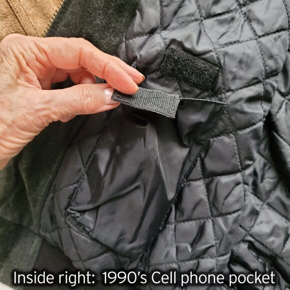 Route 66 Vintage Y2K 90s Suede Genuine Leather Varsity Bomber Jacket Black Tan L - Picture 9 of 16